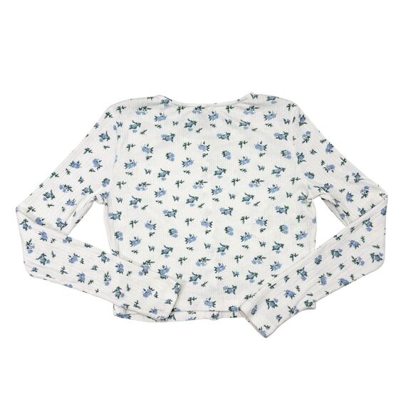 Princess Polly Top Size 4 White Blue Floral Y2K Style Button Front Long Sleeve - Picture 2 of 8